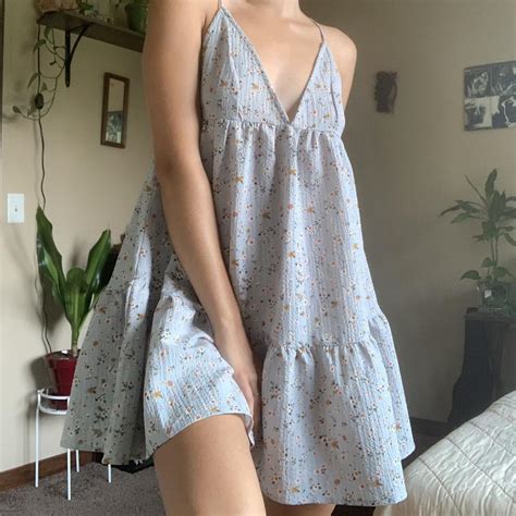 Baby Blue Dress With Floral Print By Zaful 💐 Size S... - Depop
