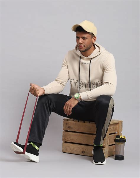 Buy Men Cream Printed Hooded Full Sleeve Sweatshirt Online in India ...