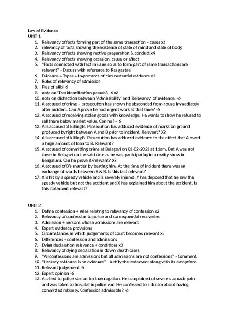 Law of Evidence & Land Law Question Bank: Key Concepts & Cases - Studocu