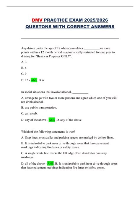 DMV Practice Exam 2025/2026 - Multiple-Choice Questions with Correct ...