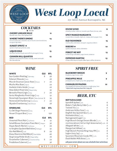 Menu at West Loop Local pub & bar, Kannapolis