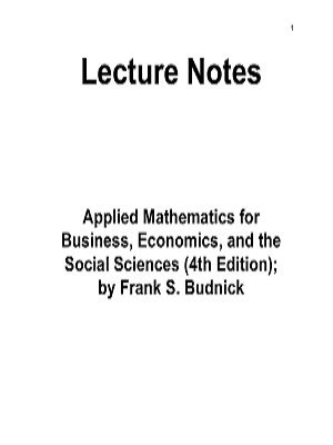 Lecture Notes Applied Mathematics for Business, Economics, and the ...