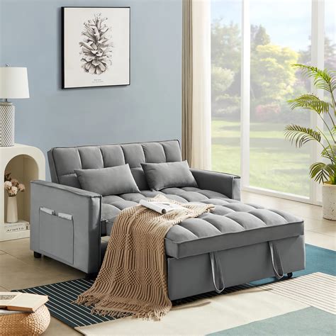 Zechuan Convertible Sofa Bed with Pull Out Bed - 55" Tufted Velvet ...