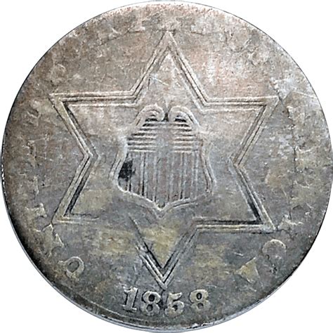 1858 Three Cent Silver Trime VF Detail