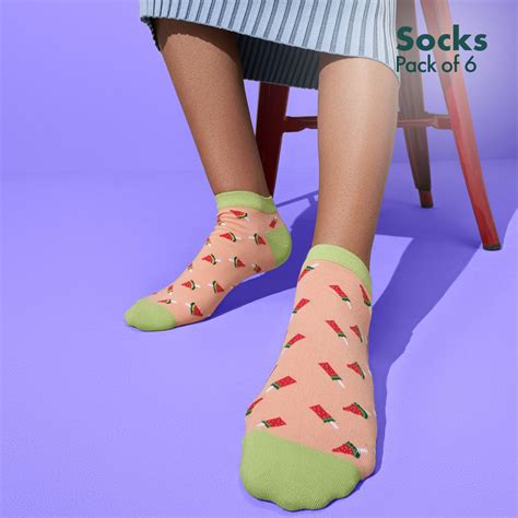 Shop Quirky & Chic Multicolor Printed Ankle Socks-Pack of 6 – hexafun