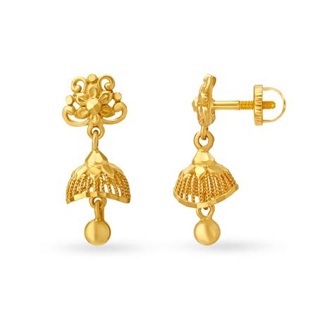 Floral Motif Gold Jhumka Earrings