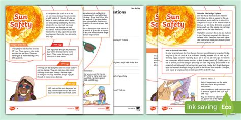 Sun Safety Reading Comprehension Activity