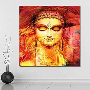 999store Unframed Printed Lord Buddha Face with Hand Canvas Painting ...