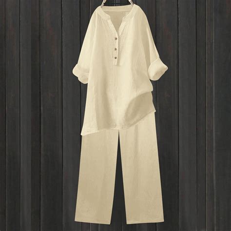 Xdegoge Linen Sets for Women 2 Piece Matching Set 3/4 Sleeve Button ...