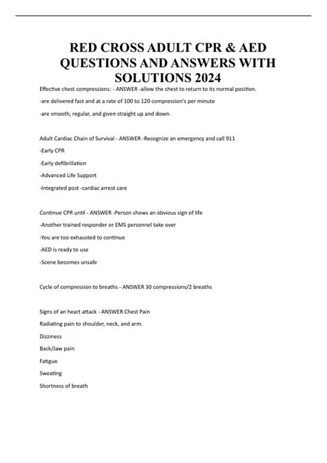 RED CROSS ADULT CPR & AED QUESTIONS AND ANSWERS WITH SOLUTIONS 2024 ...