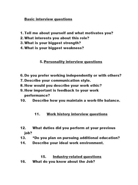 Image result for Basic Interview Questions Printable
