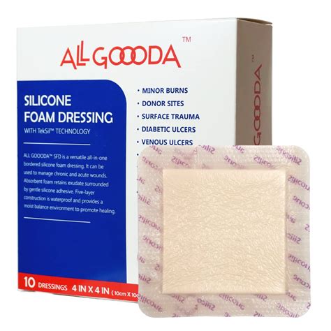 Buy Silicone Foam Dressing 4”x4”[10 Pack] Gentle Adhesive Border for ...
