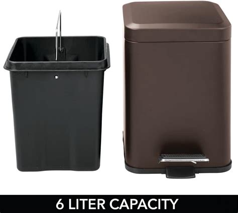 Buy mDesign Square Household Rubbish Bin – 6 Litre Metal Waste Bin with ...