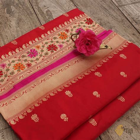 Red Pure Katan Silk Banarasi Handloom Saree - Tilfi