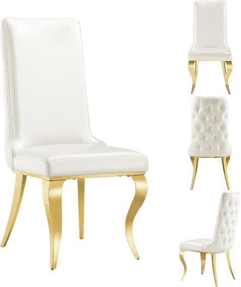 Amazon.com - AUZ White Faux Leather Dining Chairs Set of 4, Upholstered ...
