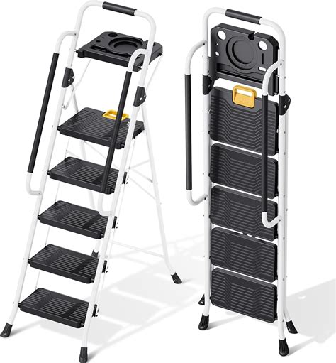 KINGRACK Folding 5-Step Ladder, 800 lbs Capacity Step Stool with Safety ...