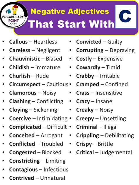 Negative Words That Start With C (Negative Adjectives) - Vocabulary Point