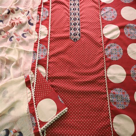 Sunaina Barn Red Kardana with Moti Work Panel with Polka Dot Print Cot ...