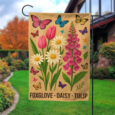 Foxglove Daisy Tulip Floral House Flag, Foxtrots Deltas Tangos Retro ...