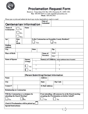 Fillable Online centenarian proclamation form Fax Email Print - pdfFiller