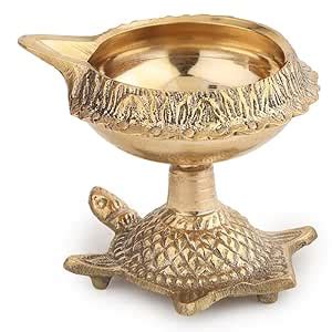 Buy TORPPEZA Pure Brass Kachuwa Design Diya Stand/Golden Color Diya for ...