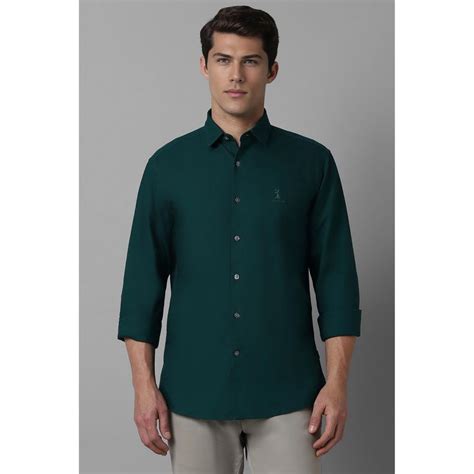 Buy Louis Philippe Men Green Slim Fit Solid Full Sleeves Casual Shirt ...