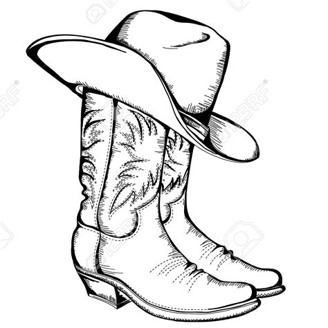 Cowboy boots and hat graphic illustration | Cowboy hat drawing, Wood ...