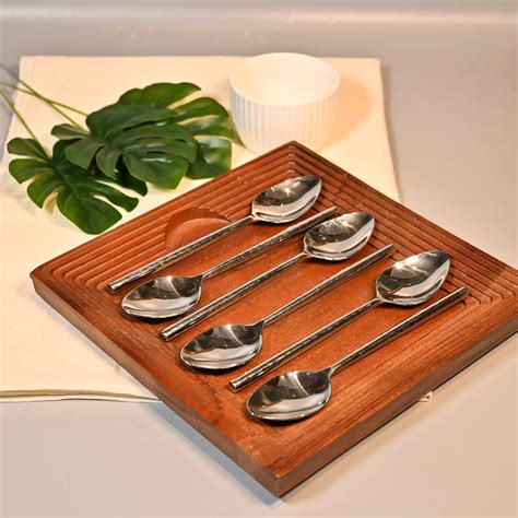 Hammered Stainless Steel Dessert Spoon Set | SoHome