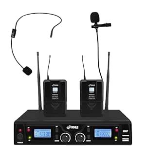 Pyle UHF Wireless Microphone & Rack Mountable Receiver System 2 Belt ...