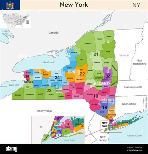 New York state map with counties borders and colored congressional ...