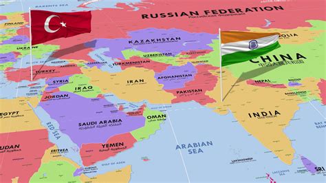 Turkey and India Flag Waving with The World Map, Seamless Loop in Wind, 3D Rendering 41389559 ...