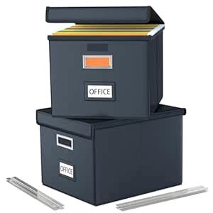 Huolewa File Organizer Boxes with Lids, Collapsible Faux Leather ...