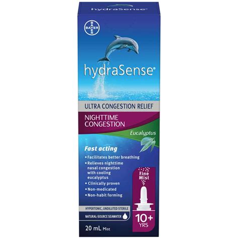 HydraSense Nighttime Congestion Nasal Spray - Eucalyptus - Fast Acting Saline Relief, 20ml - CTC ...