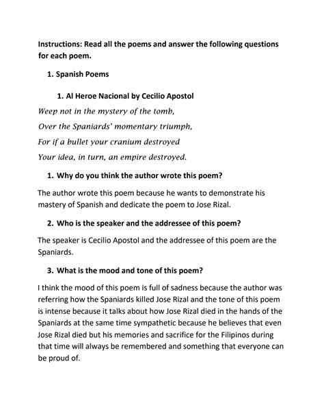 SOLUTION: Spanish poems al heroe nacional by cecilio apostol poems to ...