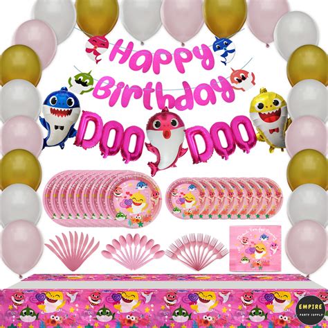 Buy Empire Party Supply Baby Shark Birthday Decorations for Girls, Pink ...