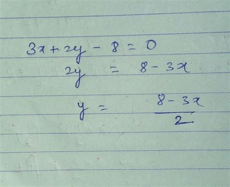 rearrange the equation to make y the subject 3x+2y-8=0 - Brainly.in
