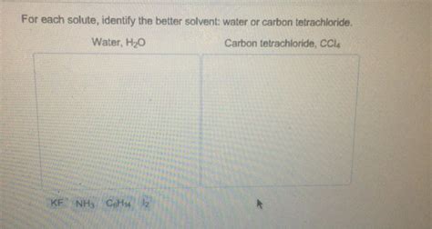 For each solute, identify the better solvent: water or carbon ...