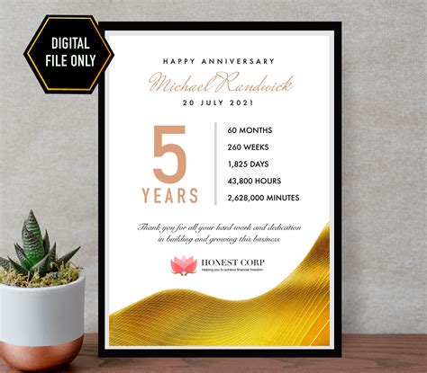 5th Work Anniversary Print 5 Year Employee Gift Work - Etsy UK