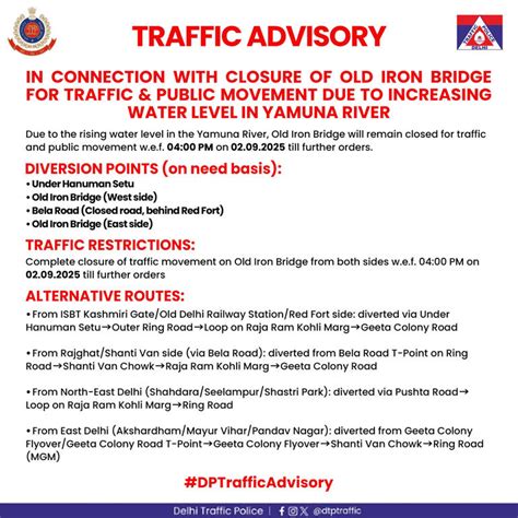 Delhi traffic advisory: Old Iron Bridge closed, check alternative ...