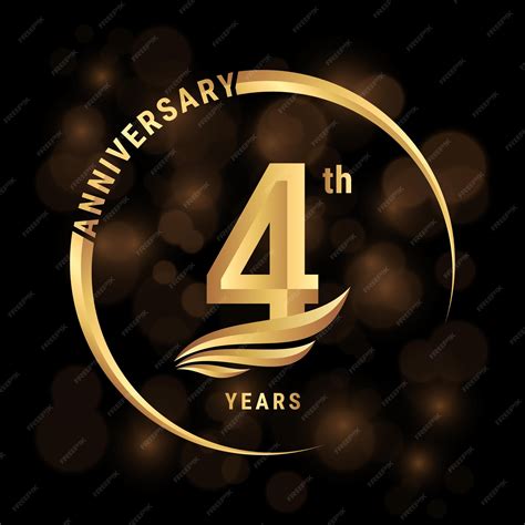 Premium Vector | 4th anniversary logo design with golden wings and ring ...