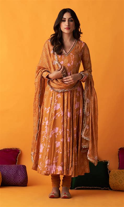Drzyaa by Ridhiee Surii | Buy Jhilmil Mustard Blockprinted Angrakha ...