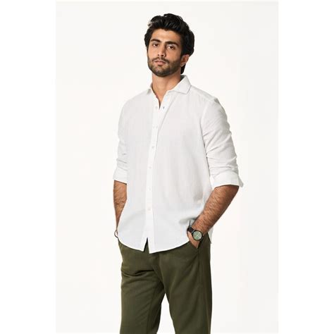 Buy TERRA LUNA Men Sola White Solid Collar Neck Khadi Shirt Online