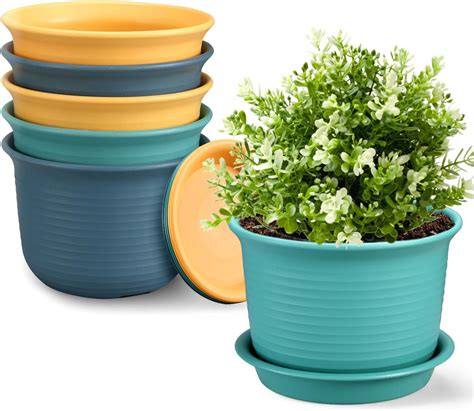 Amazon.com: Etvski 6 Pack Flower Pots for Indoor Plants, Plant Pots ...