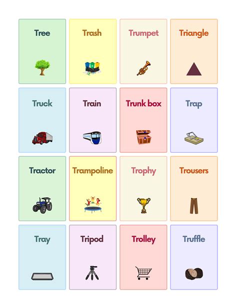 Consonant Blend TR Sound Words with Pictures Worksheet PDF