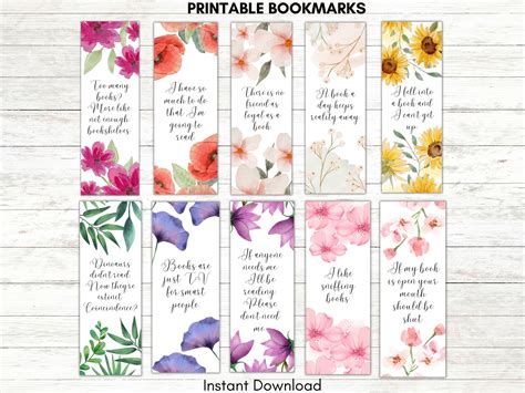 Printable Bookmarks Template, Printable Bookmarks Set, Bookmarks ...