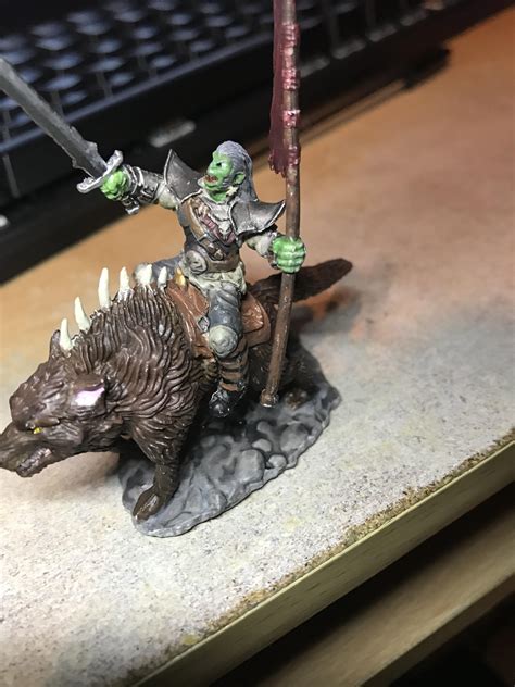 Just finished this direwolf riding orc, c&c very welcome : r/minipainting