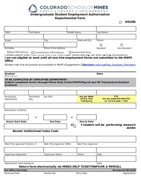 Undergraduate Student Employment Authorization Form - Blank Fillable ...