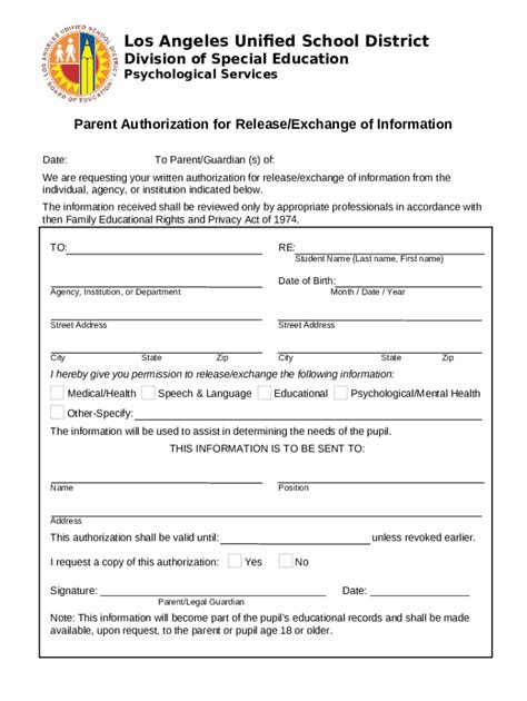 Parent/Guardian Authorization to Request/Release/ ... Doc Template ...