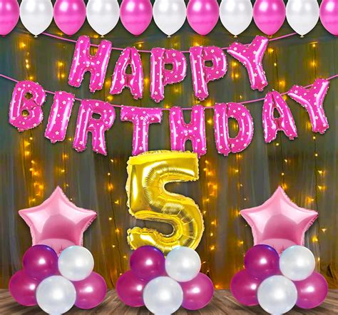 Party Propz 5th Birthday Decoration Items For Girls - 57Pcs Fifth ...