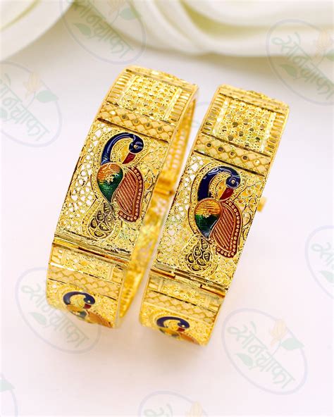 GOLD PLATED PEAFOWL MINAKARI BANGLES – Sonchafa